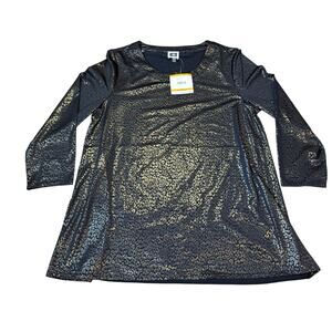Anne Klein Blouse Black Gold Metallic Knit Stretch Popover Party Formal NWT